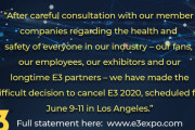 新型コロナウイルスの影響によりE3 2020中止を正式発表