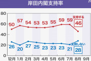 【NHK世論調査】岸田内閣支持率が前回より13P減の46％で内閣発足後最低に 旧統一教会と政治との関係について「説明が足りない」が82％★3