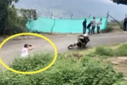 迷惑すぎる。カーブの内側ギリギリでカメラを構えていた男がバイクと接触してしまう事故。