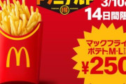 【朗報】本日から「マックフライポテト」M・Lサイズが期間限定で250円