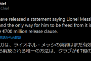 ◆速報◆LaLiga公式「違約金€700M払わなければメッシの移籍を認めない」と正式発表