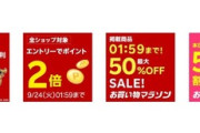 楽天市場､全ショップポイント2倍を開始 お買い物マラソンが終わる24日1時59分まで