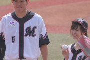 画像　ロッテの始球式に来た鈴木愛理と安田の２ショット可愛い