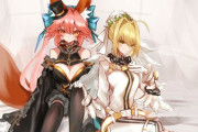 【FGO】黒衣装の玉藻ちゃん＆嫁ネロちゃまイラスト！！　黒白でいいですね！！