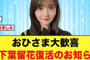【朗報】おひさま大歓喜！山下葉留花復活のお知らせ【日向坂46】