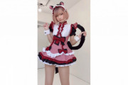 【コスプレイヤー】火将ロシエル、ミニスカートから生脚こぼれる猫耳メイド姿を披露！