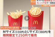 【朗報】マックポテトＬサイズの２５０円セールが来たぞ！！５日から