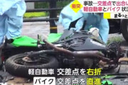 右折しようとした軽自動車と直進バイクが衝突、バイクの運転手が死亡