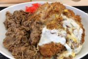 かつやのカツ牛丼　カレー皿で提供されスプーンで食べる