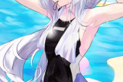 【FGO】競泳水着のメリュジーヌイラスト！！　髪結ぶ仕草、好きです！！