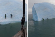 北極海で氷山に登ろうとしていたクライマー、氷山がひっくり返って海に落ちる