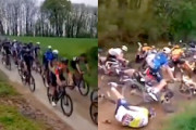 【動画像】コースが悪い。ツール・ド・ブルターニュで発生した50台以上の大量落車事故。