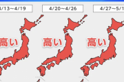 一ヶ月先までの気温が「10年に一度」レベルの高温予想に