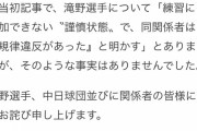 夕刊フジ、中日球団と滝野に謝罪