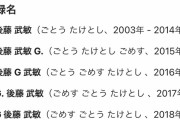 後藤武敏G.、登録名を「後藤G武敏」（ごとう ごめす たけとし）に変更