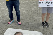 【画像】肉フェスの前で半裸の女体をパック詰めしている変な団体が登場し話題に