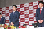 田中将大が楽天復帰会見　三木谷オーナーも同席