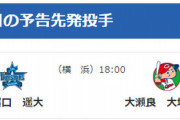 9/16(金)の予告先発　（DB-C）濵口×大瀬良