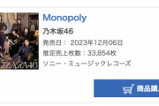 【速報】乃木坂46 34th『Monopoly』3日目売上33,854枚、累計485,316枚でオリコン第1位を獲得！！！