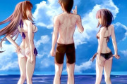 【FGO】海を楽しむまほよ組イラスト！！　夏の終わりの三人いいですね！！