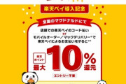【朗報】楽天ペイ､マクドナルドで10%ポイント還元を開催 d払いも100人に1人の確率で当たる全額ポイント還元を開催