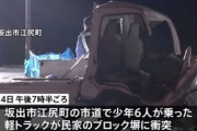 １６歳運転の軽トラの荷台に4人のせたまま壁に激突し２人死亡１人重体