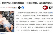 【悲報】2024年の日本の出生数､初の70万人割れの公算 2024年上半期は6％減の33万人