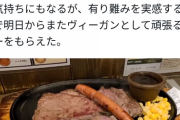 ヴィーガン「今日はチートデーなのでステーキ。この達成感はヴィーガンにしか味わえない」