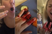 料理中に包丁で指を切っちゃった？！ドッキリ合戦でママがリベンジする動画が話題に！！