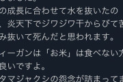 米農家「稲の成長に合わせて水抜きしたらオタマジャクシ干からびたからヴィーガン米食べれないね」←ヴィーガン発狂