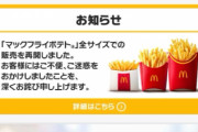マクドナルド「ポテト全サイズの販売再開したで」「ポテト全サイズの販売再開したで」