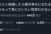 【悲報】女性「この人と結婚したら幸せになれそうって男には性欲わかない」→弱者男性が発狂してしまう