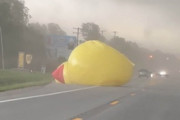 【米国】巨大な「黄色いアヒル」道路を横断、店のマスコットが強風で吹き飛ぶ