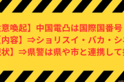 【注意喚起】中国電凸は国際国番号８６に注意！【内容】⇒ショリスイ・バカ・シネ【現状】⇒県警は県や市と連携して捜査を表明
