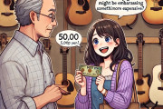 【悲報】女子「５万円溜まった！やっとギターが買える！」 おじさん「安いギターは恥ずかしいよ、もっと良いの買いな」