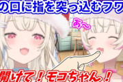 【ホロEN】フワ姉、配信中にモココの口の中に指を突っ込む