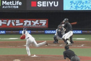 GIF画像　ロッテ中村奨吾が頭部死球…西武松本は退場
