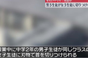 【動画】 愛知県半田市の中学校で中2男子が女子生徒に刃物で首を切られ緊急搬送 ⇒ 学校が特定される