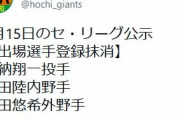 巨人　井納、増田陸、岡田悠希を登録抹消