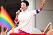 蓮舫「東京からレインボーの道を切り開く」　LGBT団体の街宣活動で歓声　都知事選