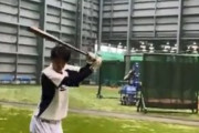 佐々木朗希さん、打撃練習を行う