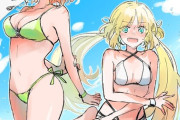 【FGO】水着のぐだ子＆キャストリアイラスト！！　ビキニ姿の二人可愛いです！！