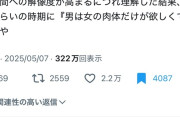 女性「『男が欲しいのは女の肉体だけ』と気づいてから男の心と人権が死ぬほどどうでも良くなった。全て男の自業自得」322万