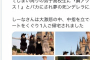 【画像あり】まんさん、ディズニーランドで記念撮影しようと思ったら転んでパンモロしてしまう