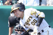 【阪神】山本泰寛の自打球の瞬間、完璧に撮られる