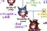 【ウマ娘】エアグルーヴ、アドマイヤグルーヴ、ドゥラメンテの血統図。←「ﾌｰﾝ、こうなってるんだ…」