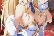 【FGO】テーブルに座って足を組むバニ上イラスト！！　たまらん///////