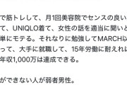 X民「MARCH以上の大学行って大手に就職すれば誰でも年収1000万いく。これができないのは弱男