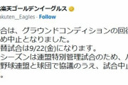 楽天モバイルパークの楽天対日本ハムはグラウンドコンディションの回復が見込めないため中止