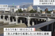 22歳男性が、ふざけて橋の欄干の上を歩いていた友人をちょっと押す → 友人が7m下に落ちて死亡…